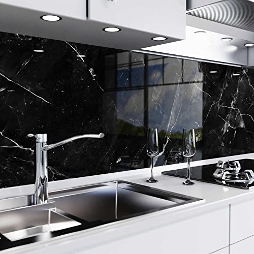 danario Küchenrückwand selbstklebend - Glasoptik - Spritzschutz Küche - versteifte PET Folie - 0,8 mm - Marmor schwarz - 60cm x 80cm von danario