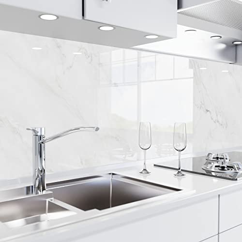 danario Küchenrückwand selbstklebend - Glasoptik - Spritzschutz Küche - versteifte PET Folie - 0,8 mm - Marmor weiß - 60cm x 500cm von danario