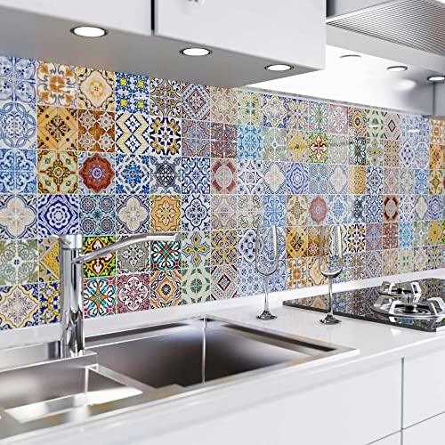 danario Küchenrückwand selbstklebend - Glasoptik - Spritzschutz Küche - versteifte PET Folie - 0,8 mm - Mosaikfliesen bunt - 60cm x 220cm von danario