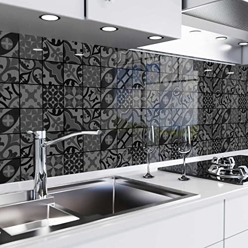 danario Küchenrückwand selbstklebend - Glasoptik - Spritzschutz Küche - versteifte PET Folie - 0,8 mm - Mosaikfliesen dunkel - 60cm x 220cm von danario