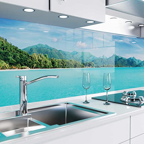 danario Küchenrückwand selbstklebend - Glasoptik - Spritzschutz Küche - versteifte PET Folie - 0,8 mm - Tropisches Paradies - 60cm x 220cm von danario