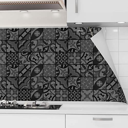 danario Küchenrückwand selbstklebend - Matt - Spritzschutz Küche - versteifte PET Folie - 0,37 mm - Mosaikfliesen dunkel - 60cm x 80cm von danario
