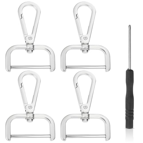 4 Stück Karabinerhaken mit Drehgelenk,Dancepandas 35mm(1 Zoll) D-Ring abnehmbarer Schnapphaken Metall-Karabinerverschluss mit Schraubendreher,für Umhängetasche DIY-Zubehör(Silber) von dancepandas