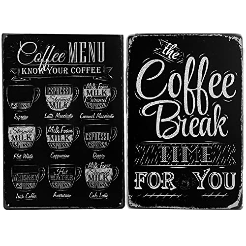 Dancepandas Kaffee Blechschilder 2 Stück Metallschilder Vintage Kaffee Poster Ohne Rahmen Coffee Menu Poster für Bar Cafe Kneipe Küche von dancepandas