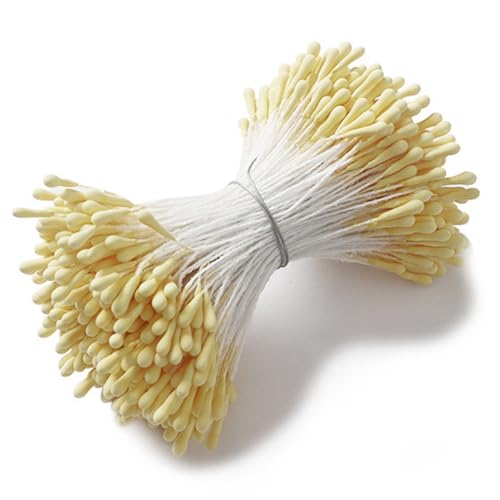 dancepandas 400 Stück Pfeifenreiniger Blumen Staubblatt Gelb pfeifenreiniger zum basteln Künstliches Blumenstaubblatt mit Zwei Perlen Köpfen 2mm für Partydekoration DIY Perlblumen Staubblattstempel von dancepandas