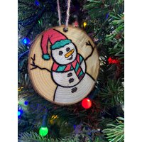 Santa Hat Es & Snowman Woodburned Ornamente von dancingwithfireart