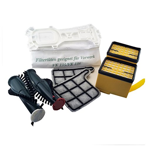 daniclean 24 Staubsaugerbeutel + 4 Filter + Bürsten passend für Vorwerk Staubsauger Kobold 135 136 von daniclean