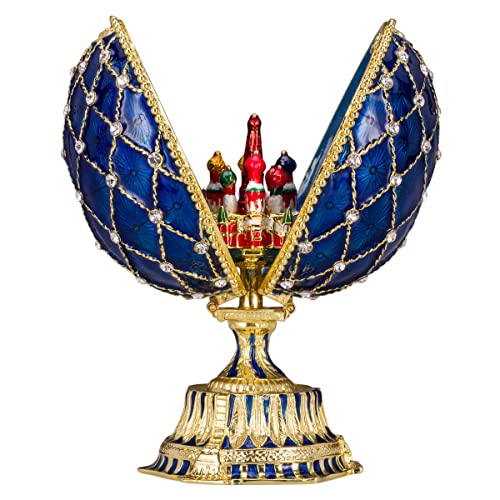 Danila-Souvenirs Fabergé-Stil Ei mit Basilius-Kathedrale 12 cm blau von danila-souvenirs