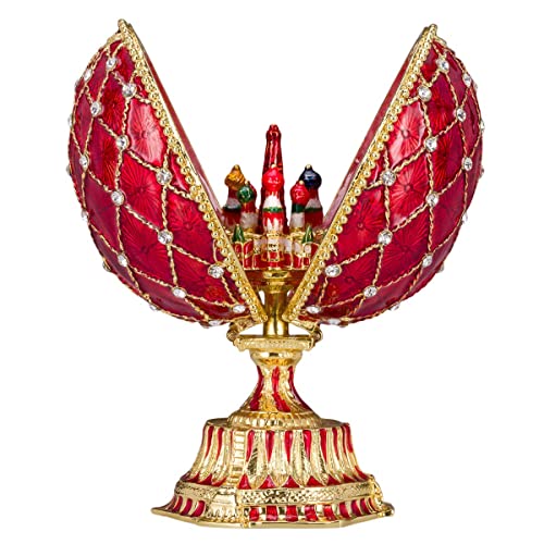 Danila-Souvenirs Fabergé-Stil Ei mit Basilius-Kathedrale 12 cm rot von danila-souvenirs