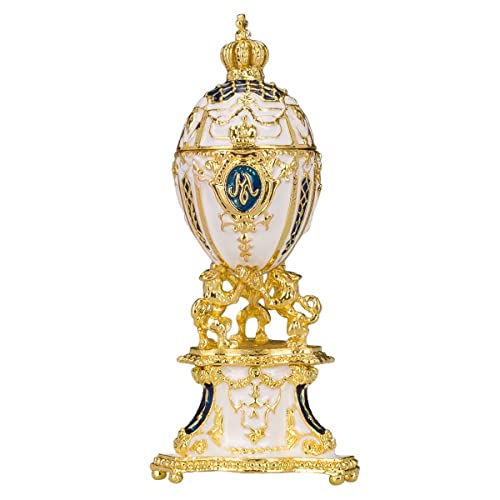 danila-souvenirs Fabergé-Stil Königliches Dänisches Ei (Dänisches Jubiläum) / Schmuckkästchen mit Löwen 9 cm blau von danila-souvenirs