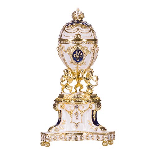 Fabergé-Stil Königliches Dänisches Ei (Dänisches Jubiläum) / Schmuckkästchen mit Löwen 13 cm blau von danila-souvenirs