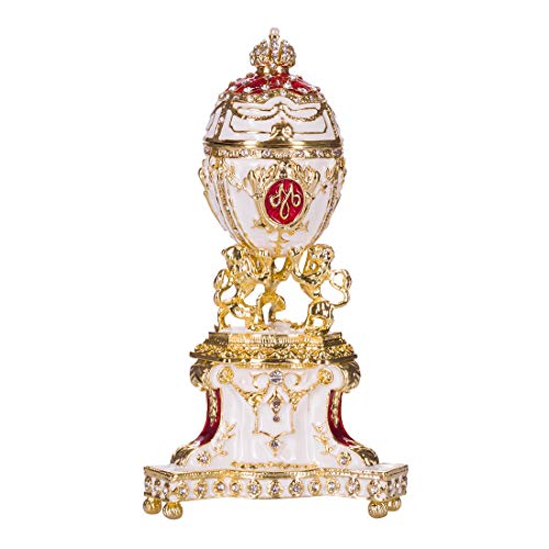 Fabergé-Stil Ei / Schmuckkästchen Königliches dänisches Ei mit Löwen & russischen Kaiserkrone 13 cm rot von danila-souvenirs