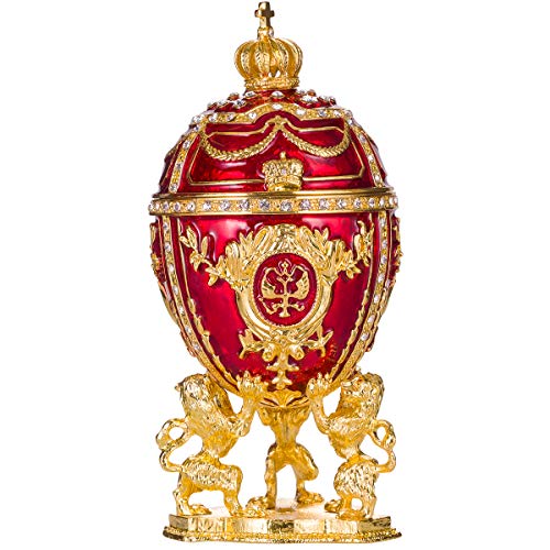 Fabergé-Stil Ei/Schmuckkästchen mit Löwen 15,5 cm rot von danila-souvenirs