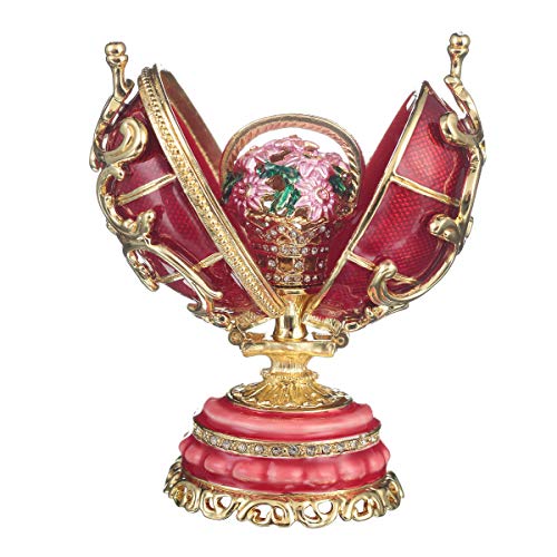 Fabergé-Stil Ei Frühlingsblumen mit Korb der Blumen 8,5 cm rot von danila-souvenirs