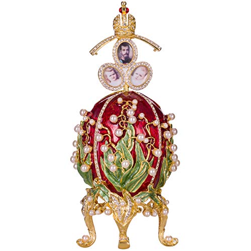 Fabergé-Stil Ei mit Fotorahmen Maiglöckchen mit Kaiserkrone 19 cm rot von danila-souvenirs