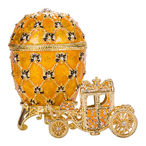 Fabergé-Stil Krönungs Ei/Schmuckkästchen mit Kutsche 10 cm gelb von danila-souvenirs