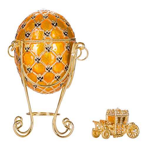 Fabergé-Stil Krönungs Ei/Schmuckkästchen mit Kutsche 19 cm gelb von danila-souvenirs