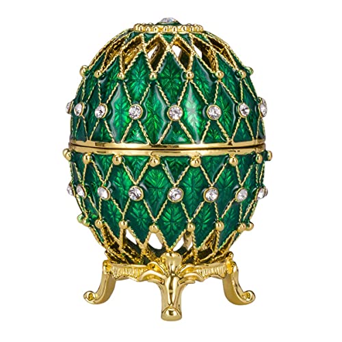 Fabergé-Stil geschnitzt Ei/Schmuckkästchen mit Gitter 7,5 cm grün von danila-souvenirs