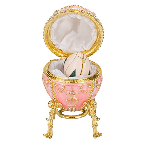 Fabergé-Stil Ei / Schmuckkästchen Rosenknospe mit Blume 9,5 cm rosa von danila-souvenirs