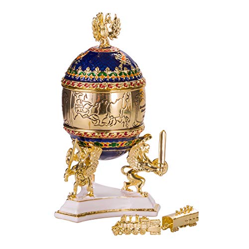 Transsibirisches Eisenbahn Fabergé-Stil Ei/Schmuckkästchen 12,5 cm blau von danila-souvenirs