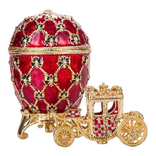 Fabergé-Stil Krönungs Ei/Schmuckkästchen mit Kutsche 10 cm rot von danila-souvenirs