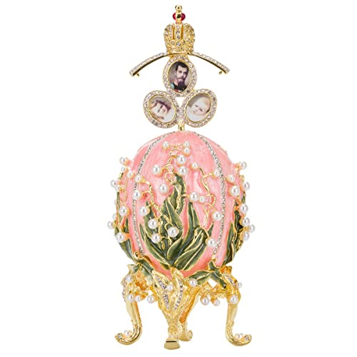 danila-souvenirs Fabergé-Stil Ei mit Fotorahmen Maiglöckchen mit Kaiserkrone 19cm rosa von danila-souvenirs