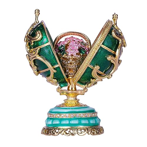 danila-souvenirs Fabergé-Stil Ei Frühlingsblumen mit Korb der Blumen 8,5 cm grün von danila-souvenirs