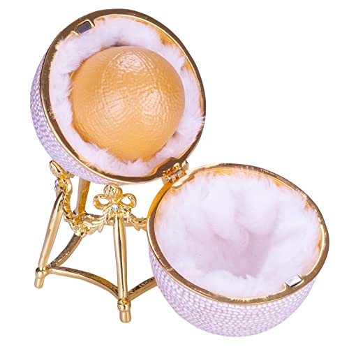 danila-souvenirs Fabergé-Stil Huhn Ei/Schmuckkästchen mit Hühnchen 13 cm weiß von danila-souvenirs