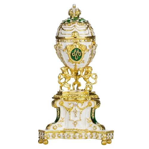 danila-souvenirs Fabergé-Stil Königliches Dänisches Ei (Dänisches Jubiläum) Schmuckkästchen mit Löwen 13 cm grün von danila-souvenirs