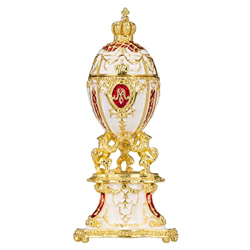 danila-souvenirs Fabergé-Stil Königliches Dänisches Ei (Dänisches Jubiläum) / Schmuckkästchen mit Löwen 9 cm rot von danila-souvenirs