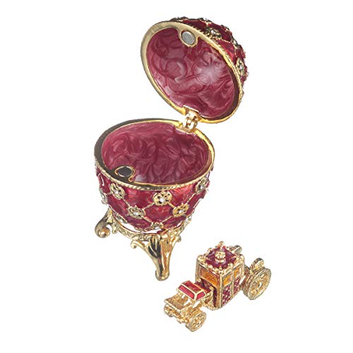 danila-souvenirs Fabergé-Stil Krönungs Ei/Schmuckkästchen mit Kutsche 6,5 cm rot von danila-souvenirs