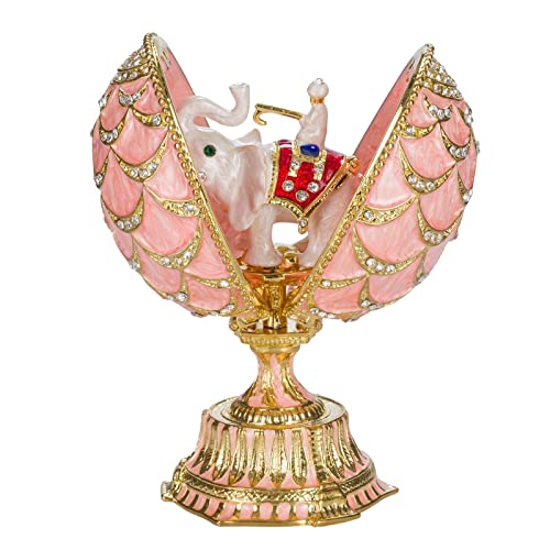 danila-souvenirs Fabergé-Stil Tannenzapfen-Ei mit Elefant 12 cm rosa von danila-souvenirs