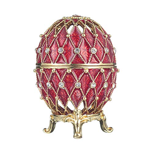 danila-souvenirs Fabergé-Stil geschnitzt Ei/Schmuckkästchen mit Gitter 7,5 cm rot von danila-souvenirs