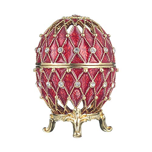 Danila-Souvenirs Fabergé-Stil geschnitzt Ei/Schmuckkästchen mit Gitter 7,5 cm rot von danila-souvenirs