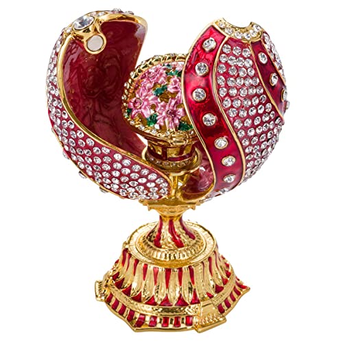 danila-souvenirs Fabergé-Stil verdrehtes Ei mit Korb der Blumen 12 cm rot von danila-souvenirs