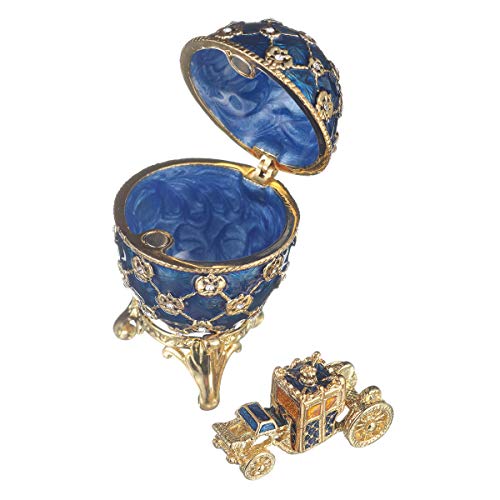 danila-souvenirs Fabergé-Stil Krönungs Ei/Schmuckkästchen mit Kutsche 6,5 cm blau von danila-souvenirs