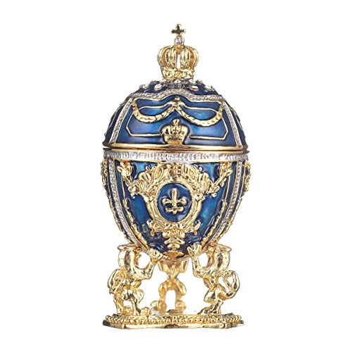 Fabergé-Stil Ei/Schmuckkästchen mit Löwen & Kaiserkrone 7,5 cm blau von danila-souvenirs