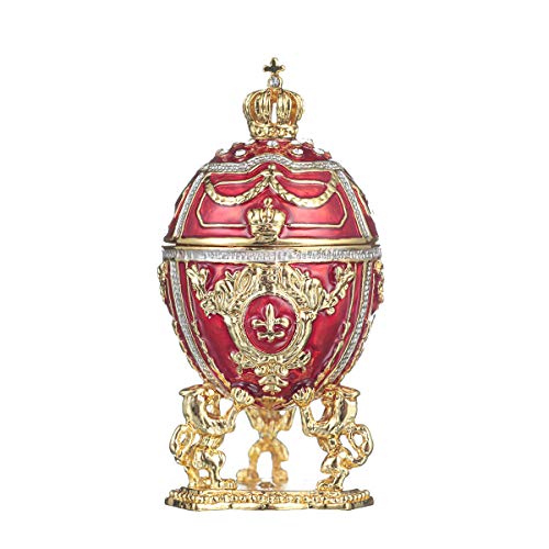 Fabergé-Stil Ei/Schmuckkästchen mit Löwen & Kaiserkrone 7,5 cm rot von danila-souvenirs