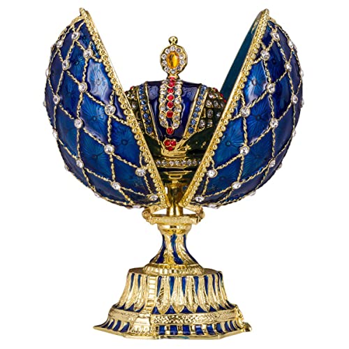 danila-souvenirs Fabergé-Stil Ei/Schmuckkästchen mit Kaiserkrone 12 cm blau von danila-souvenirs