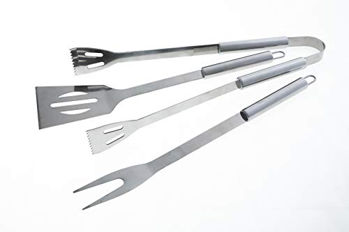 Grillbesteck 3-teilig, Wender, Gabel, Zange aus Edelstahl Grillzange Grillgabel von daniplus