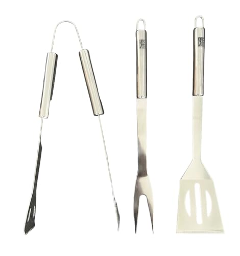 daniplus 3er Set Grillbesteck rostfreier Edelstahl Zange, Wender, Gabel, Grillzubehör von daniplus