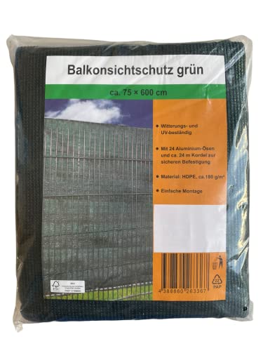 daniplus Balkonsichtschutz grün, 75x600 cm, 24 Aluminium-Ösen, Kordel, HDPE, Sonnenschutz, Sichtschutz von daniplus
