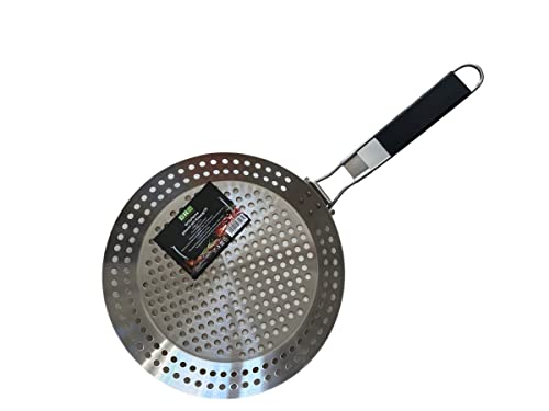 daniplus Grillpfanne gelocht mit Klappgriff, Ø ca. 30cm, Edelstahl perfekt als Grilltablett für Fleisch, Fisch, Meeresfrüchte, Gemüse von daniplus