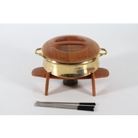 Quistgaard Ihq - Jens Harald Fondue Set Aus Messing Mit Teak Ständer Inkl. 6 Fonduegabeln, Dänemark Mid Century Circa 1960 von danishhome