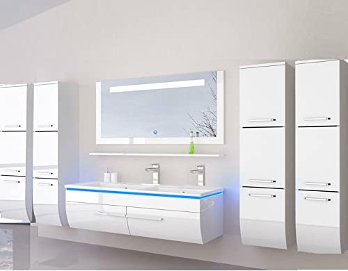 danny Homeline Badmöbel Set Hochglanz lackiert Komplett MDF Holz (120 Doppel Becken mit 4X Hochschrank, Weiss) von danny