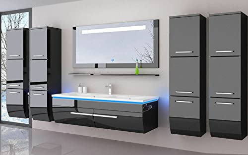 danny Homeline Badmöbel Set Hochglanz lackiert Komplett MDF Holz (120 Single Becken mit 4X Hochschrank, Black) von danny