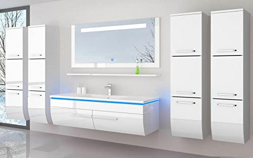 danny Homeline Badmöbel Set Hochglanz lackiert Komplett MDF Holz (120 Single Becken mit 4X Hochschrank, Weiss) von danny