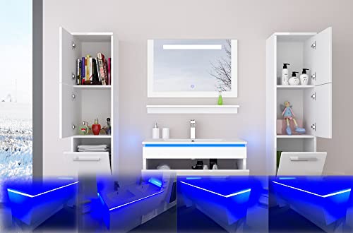 danny Homeline Badmöbel Set Hochglanz lackiert Komplett MDF Holz (70 cm mit 2X Hochschrank, Weiss) von danny