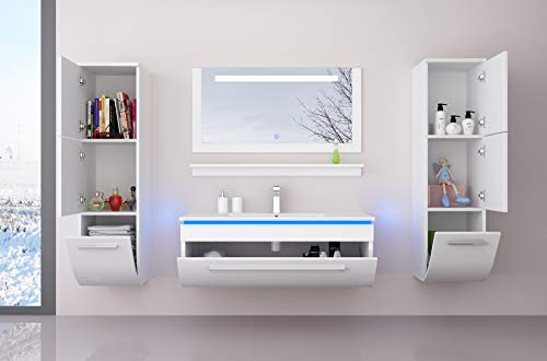 danny Homeline Badmöbel Set Hochglanz lackiert Komplett MDF Holz (90 cm Ohne Hochschrank, Weiss) von danny