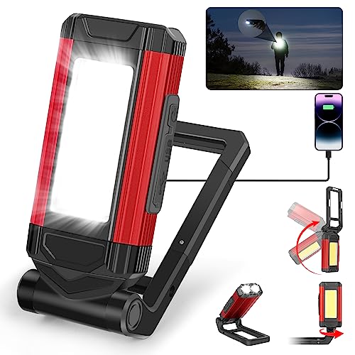 Daphomeu LED Werkstattlampe Taschenlampe, Arbeitsleuchte LED Akku 360° Drehbare Standfuß und 270°Ausklappbaren Hakens mit Magnet COB Inspektionslampe für Auto Werkstatt Camping Notfallgebrauch von daphomeu